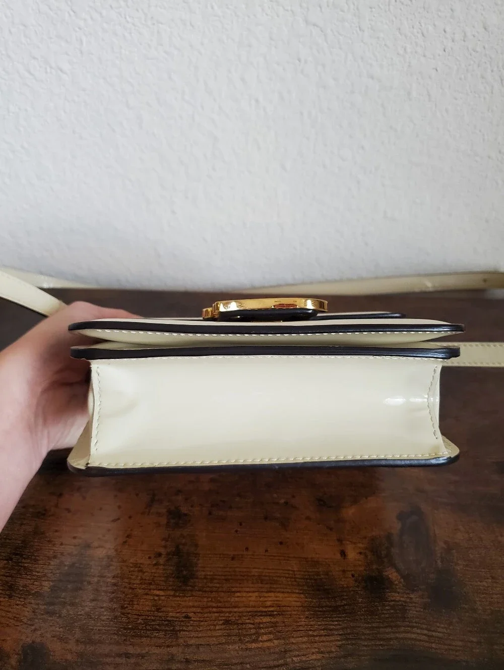Fendi Cream Patent Leather Karligraphy Bag